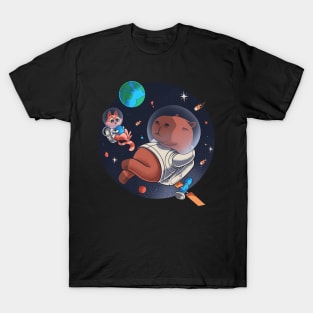 The capybara astronaut chills in space with catstronaut T-Shirt